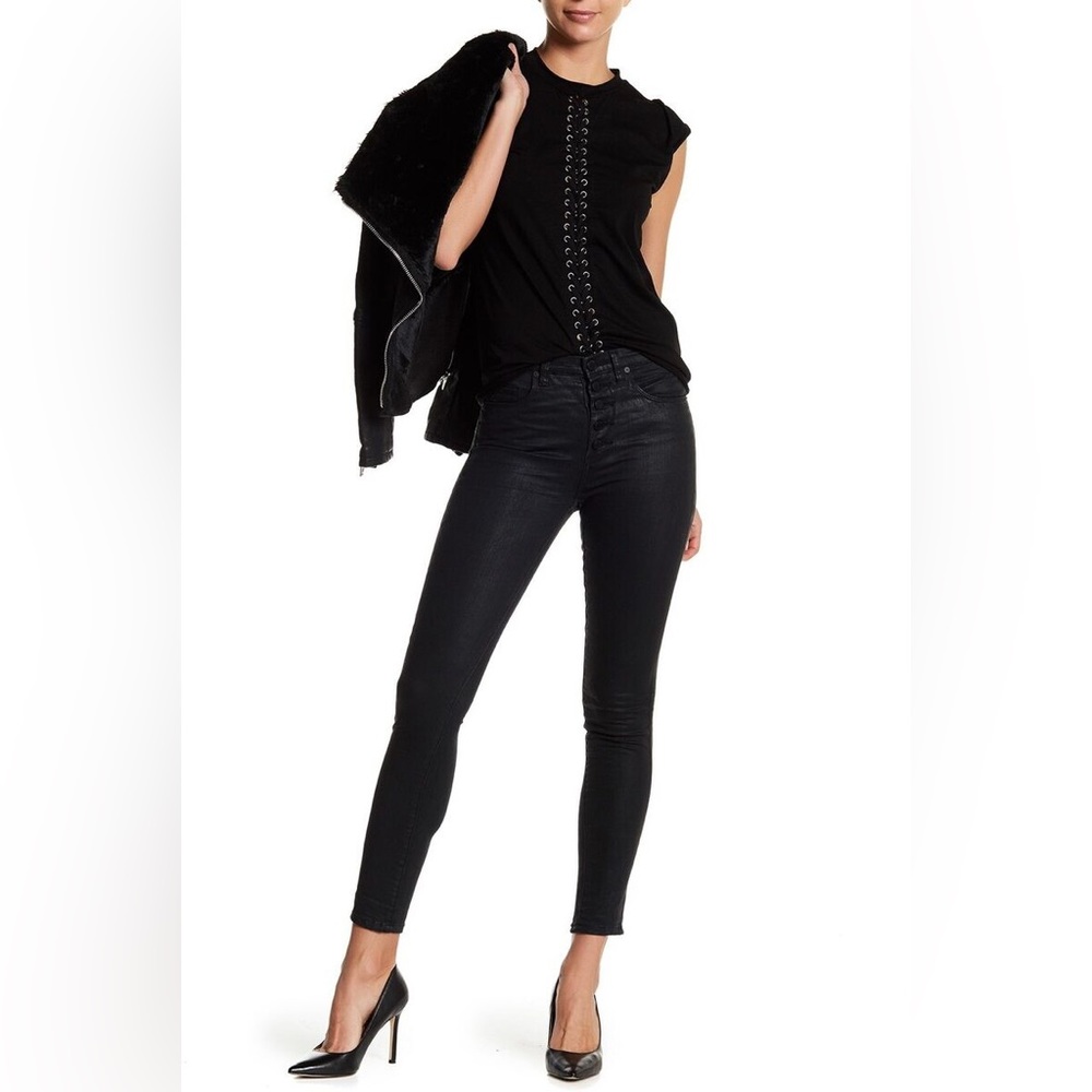 Blank NYC | Womens Sz 28 Crybaby Skinny Jeans Coated Black Button Fly Mid Rise